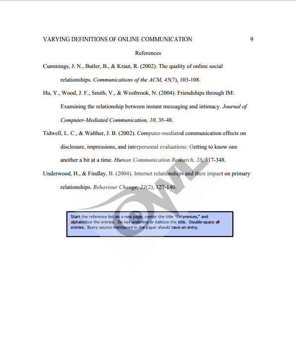 Apa Table Of Contents Example Owl