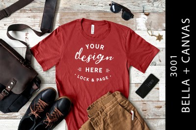 Download Men's Canvas Red Bella Canvas 3001 T-Shirt Mockup PSD Mockup Template - Download our free ...