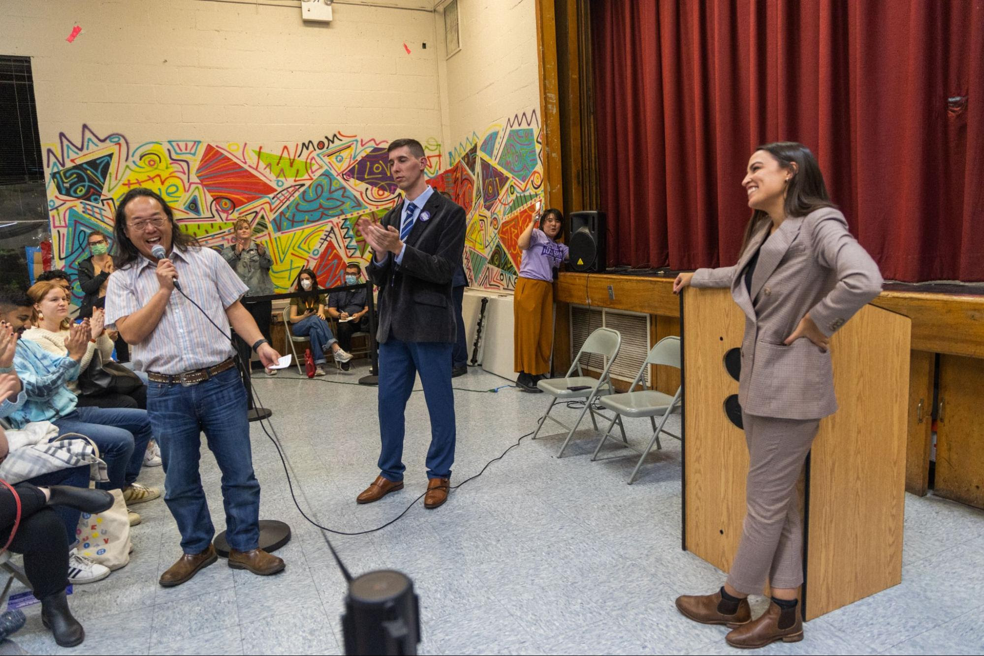 Alexandria answering constituent questions at a listening forum in Astoria, Queens.