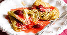 Coconut crêpes with raspberry sauce