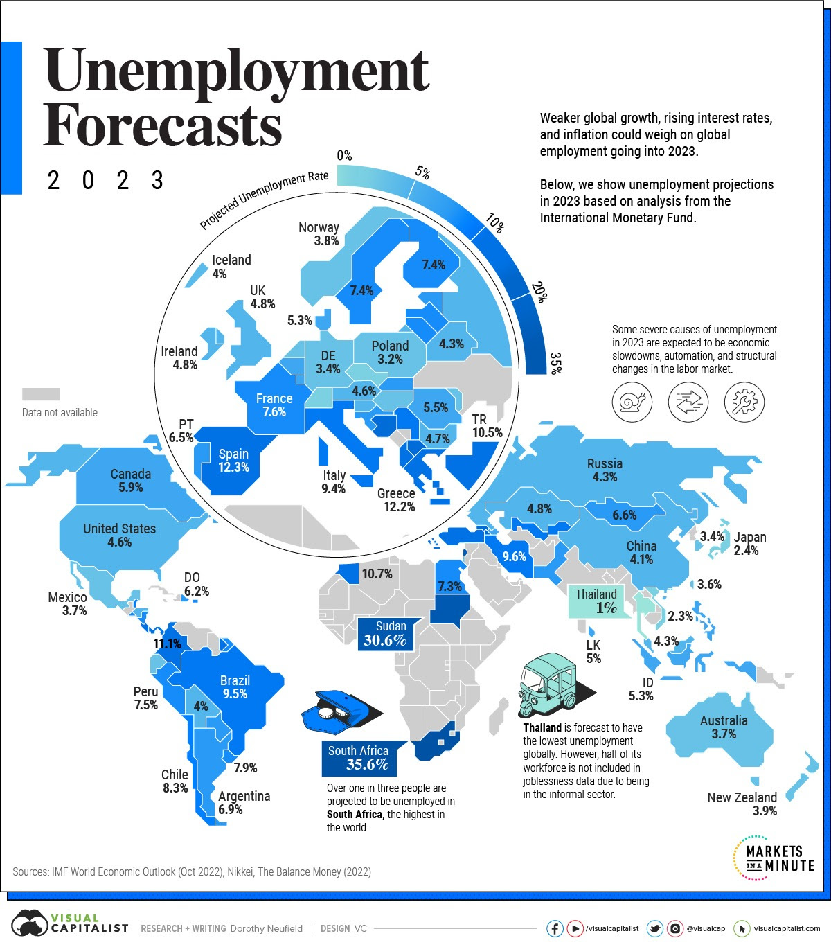 Mapa de las previsiones de desempleo 2023