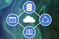 data icons with an ocean image in the background