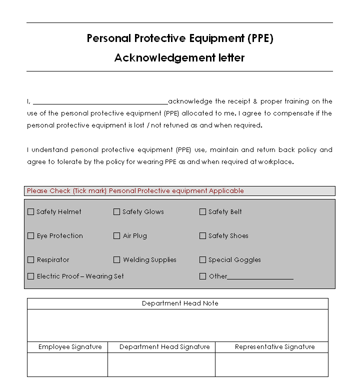 Employee acknowledgement letter is a letter written either by the employer or employee depending on the purpose of the letter. Personal Protective Equipment Ppe Acknowledgement Letter
