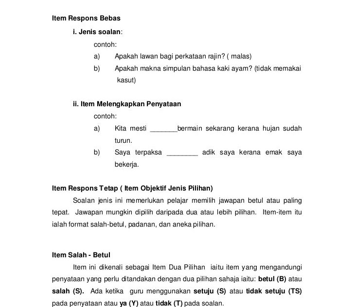 Contoh Soalan Aneka Pilihan Bahasa Melayu Tingkatan 3 