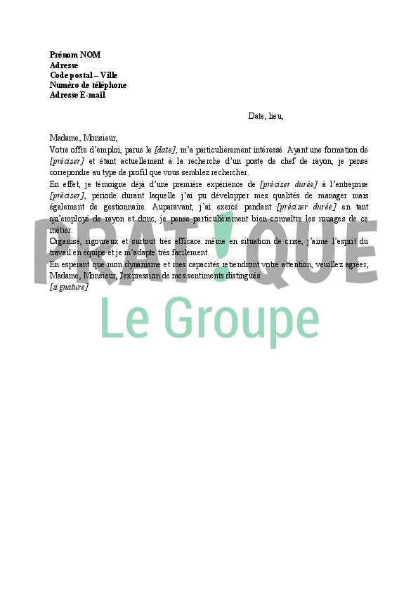 Lettre De Motivation Candidature Vendeur En Magasin - Rungon k