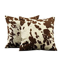 Set of two brown cowhide pillows 18 inch square