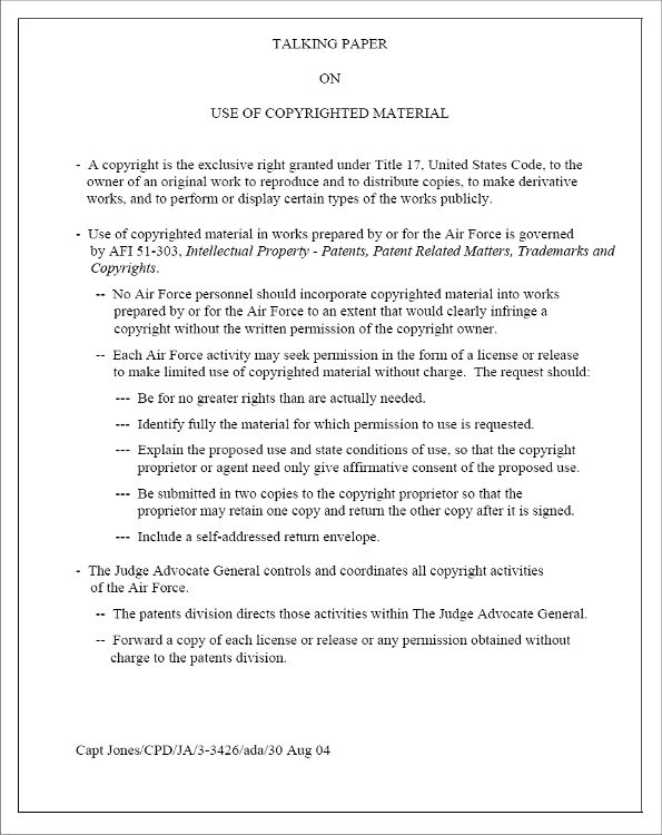 Brooks air force base analysis and recommendations; Talking Paper Air Force Writer