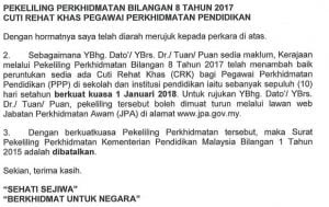 Pekeliling Cuti Rehat Khas CRK 10 hari