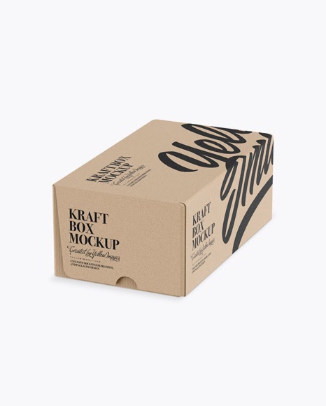 Download Psd Mockup 3/4 Box Half Side View High-Angle Shot Kraft Matte Mockup Pack Package Paper Psd