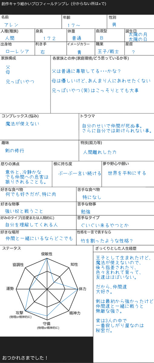 最新 キャラクター プロフィール テンプレ 無料の印刷可能なイラスト素材