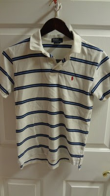 Best Savings for RALPH LAUREN Polo Shirt White  Blue Striped Boys M Medium Cotton Short Sleeve