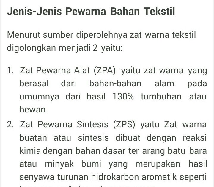 Jelaskan Jenis Dan Bahan Pewarna Tekstil - Soal Zaki