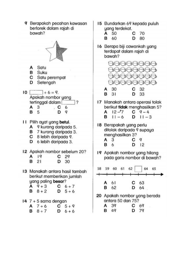 Soalan Ujian Matematik Tahun 3 2019 - Malacca s