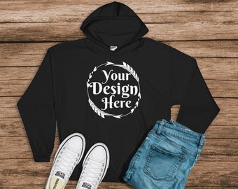 Download Gildan 18500 Hooded Sweatshirt Brand Black hoodie Mockup t ...