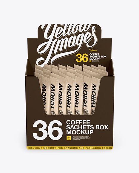 Download 36x Sachets Open Box PSD Mockup Front View High Angle Shot