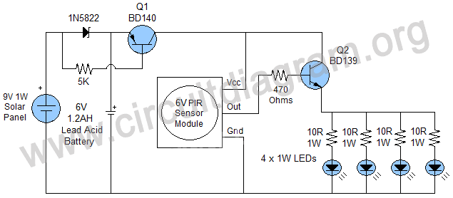 What are neccessary equipment to made it and how. Motion Sensor Solar Outdoor Light Circuit Diagram