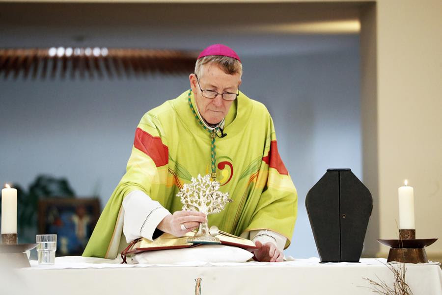 Bishop Denis Nulty of Kildare & Leighlin holds a relic of St. Brigid.