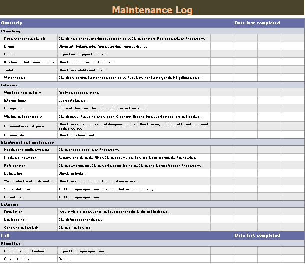 Need a couple of things: Maintenance Log Templates 12 Free Printable Word Excel Samples Formats Forms