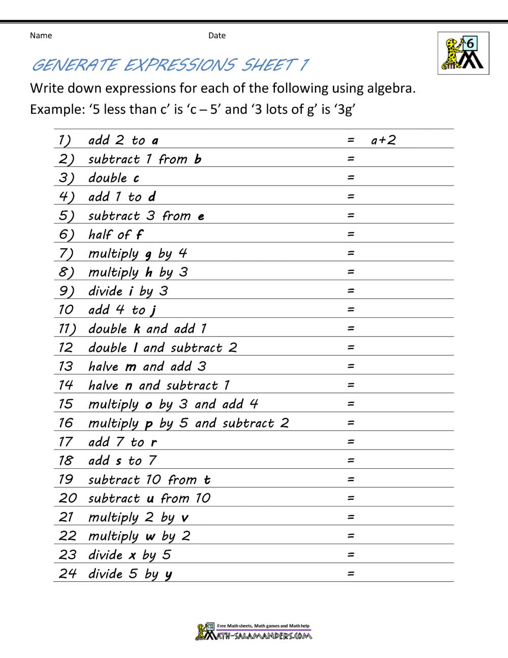 6 pdf year 7 algebra worksheets with answers uk printable and