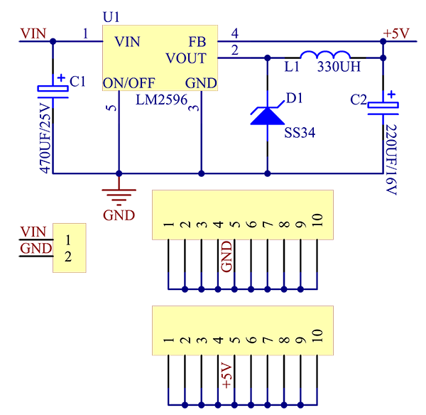 Lm2596 typical application reference design dc to dc single lm2596 circuit voltage regulator and datasheet eleccircuit com Step Down Dc Dc Converter Module Wiki