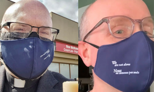 Photo collage of Richard and Eric wearing their United Church face masks.
