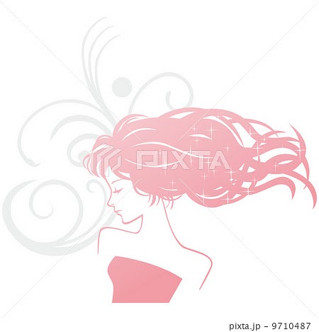 ロイヤリティフリー女性 横顔 イラスト 髪 無料イラスト画像