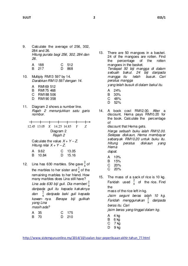 Soalan Akhir Tahun Darjah 4 Matematik - Resepi Book b
