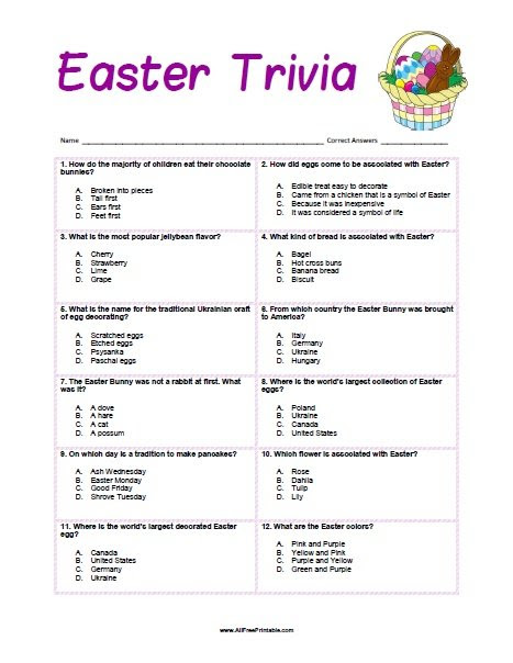 Multiple choice trivia questions and answers in the form of mcq are easy to solve and fun printable on various topics, television, and tv show trivia questions with answers, movies, animation, and else. Easter Trivia Free Printable