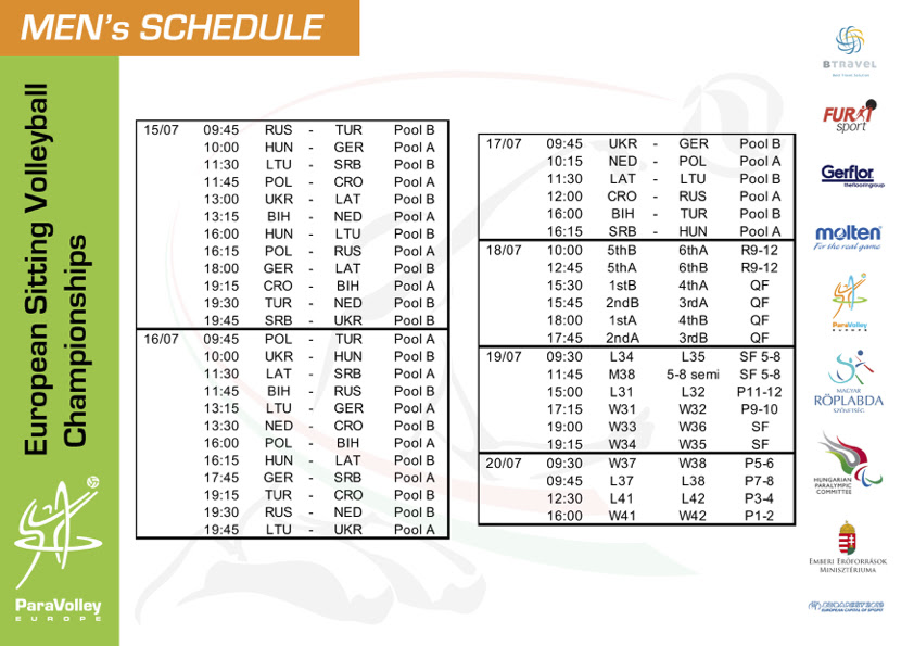 The 2020 uefa european football championship, commonly referred to as uefa euro 2020 or simply euro 2020, is scheduled to be the 16th uefa european championship. Full Match Schedule Set Up For Euro 2019 World Paravolleyworld Paravolley