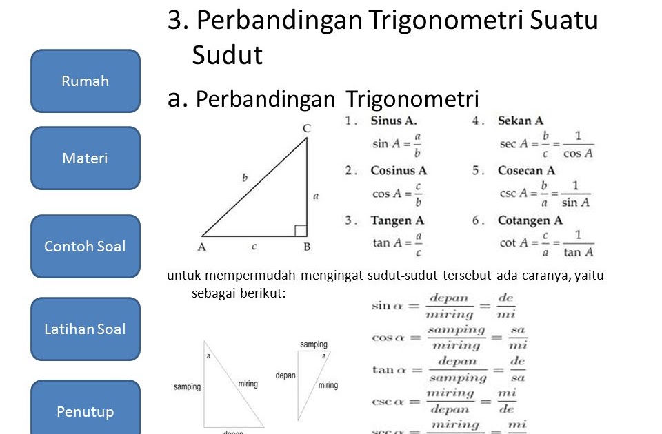 Soal Mtk Ukuran  Sudut  Dan Perbandingan Trigonometri  