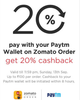 20% cashback (upto 100) thr...