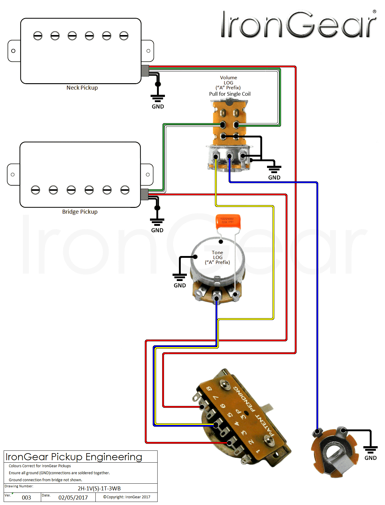 Dual humbuckers with master vol/tone and coil splits. Irongear Pickups Wiring