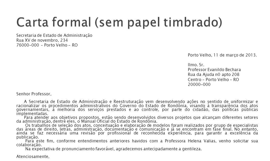 Carta Formal Exemplo Portugues - Recipes Site g