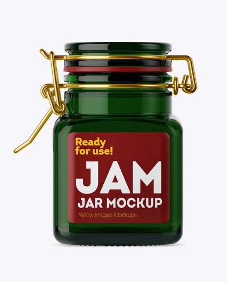 Download 100ml Green Glass Jam Jar w/ Clamp Lid Mockup PSD Template