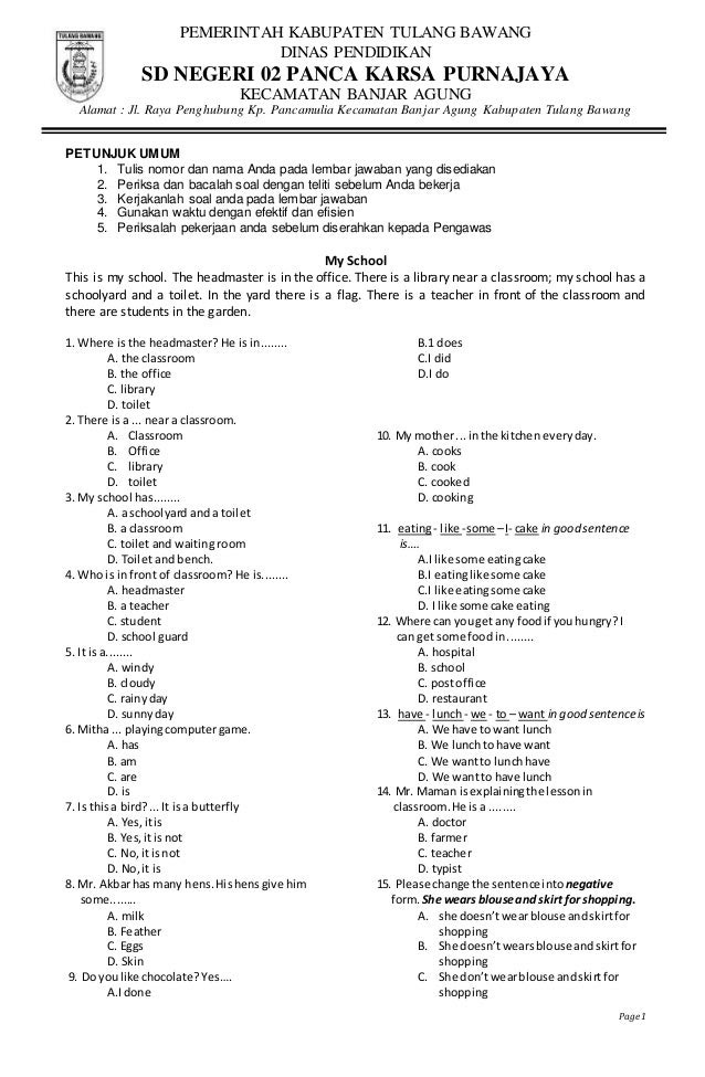 Contoh Soal Psikotes Kelas 1 Sd