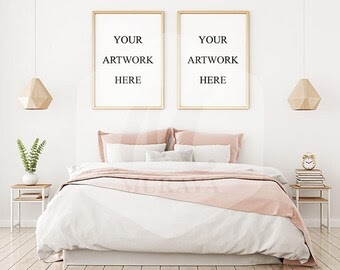 Download A3 Bedroom portrait frames mockup, Double frame mockup, gold frames