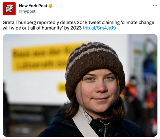 Greta Thunberg takes down previous 2018 tweet.