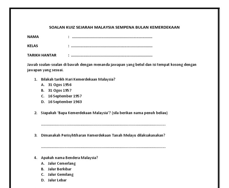 Contoh Soalan Kuiz Pengetahuan Am Sekolah Menengah 