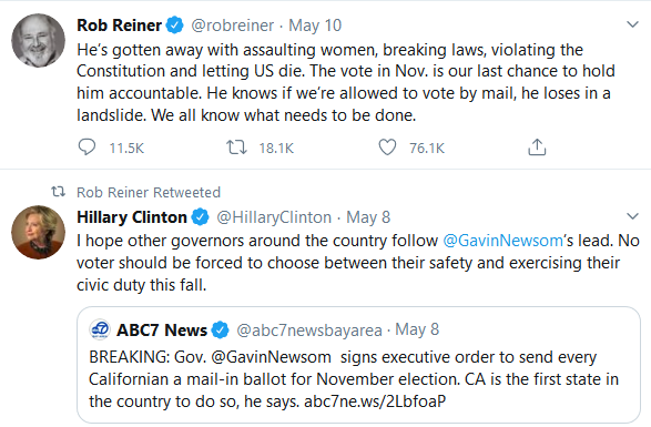 tweets by Ron Reiner and Hillary