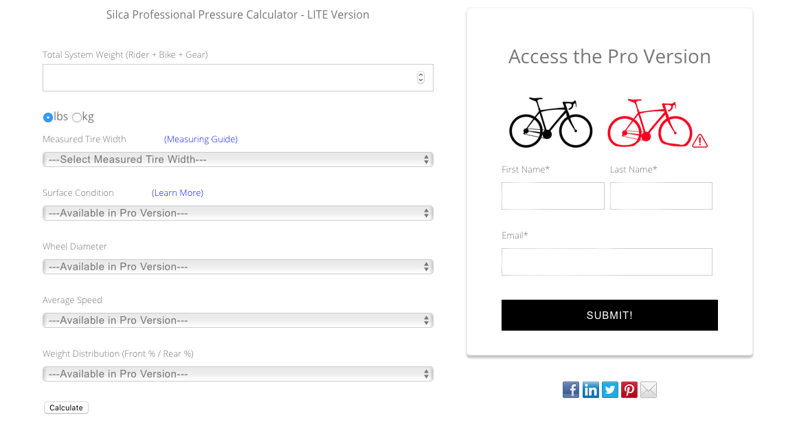 The pressure prof takes nine different factors into account when calculating its suggestions for ideal pressures. Find Your Perfect Tire Pressure For Road Gravel Track W New Silca Pro Pressure Calculator Bikerumor