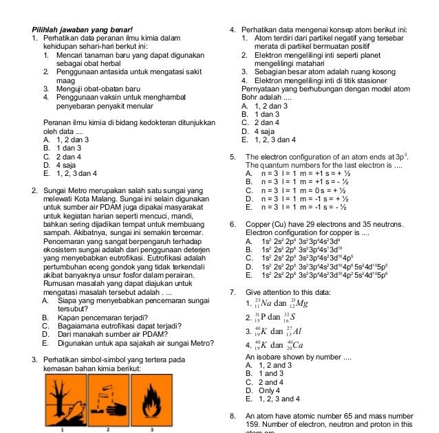 Soal Kimia Dan Kunci Jawaban Kelas X Semester 1 Pejuang Ilmu