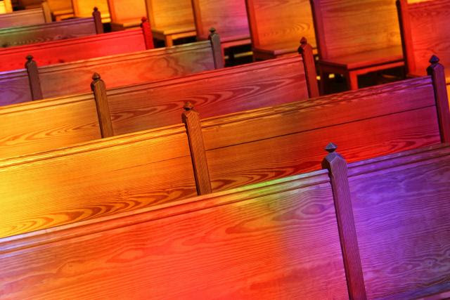 church pews in the light