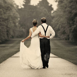 bride and groom walking