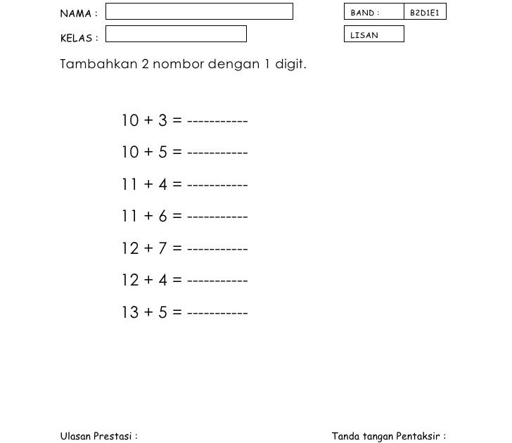 Soalan Congak Matematik Tahun 1 - Kecemasan h