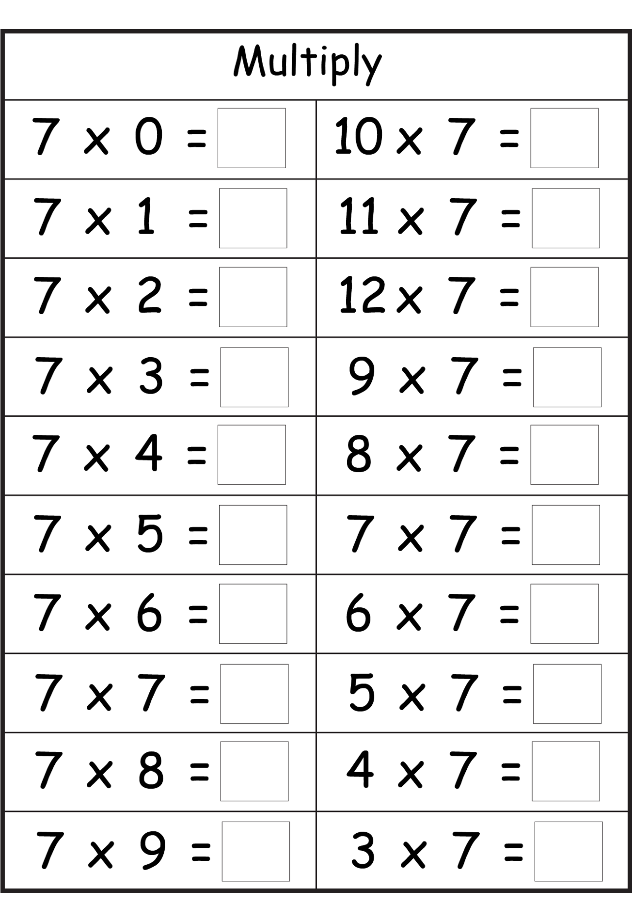 31 7 Multiplication Table Worksheet