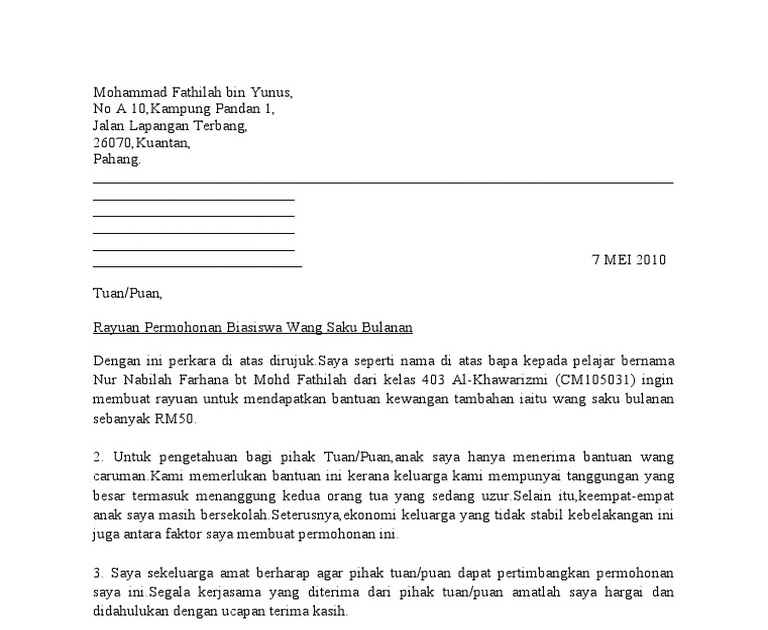 Contoh Surat Rayuan Biasiswa Jpa Mara  Selangor u