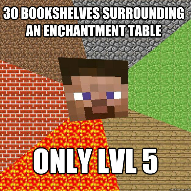 You need to surround your enchantment table with at least 15 bookshelves. 30 Bookshelves Surrounding An Enchantment Table Only Lvl 5 Minecraft Quickmeme