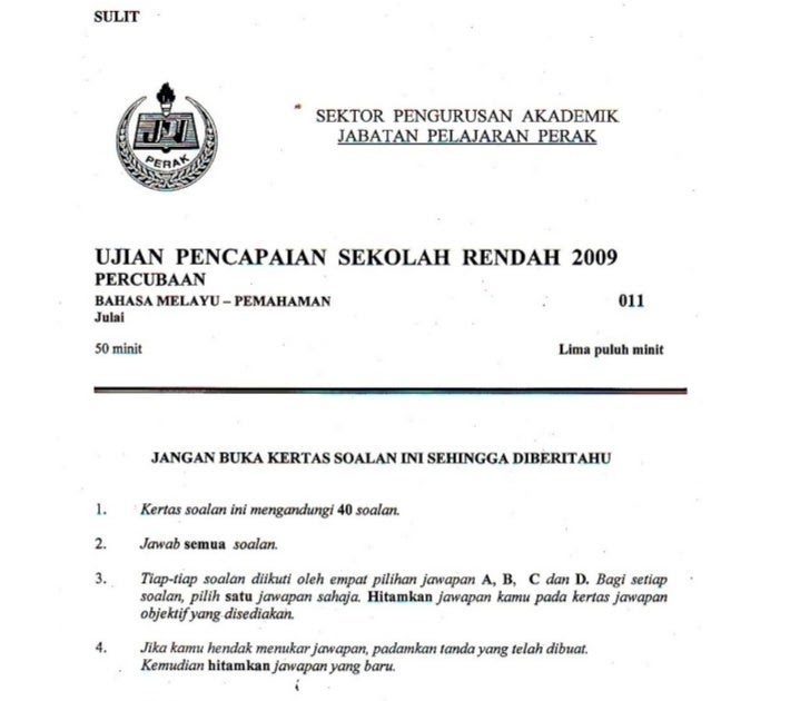 Soalan Upsr Bahasa Melayu - Terengganu v