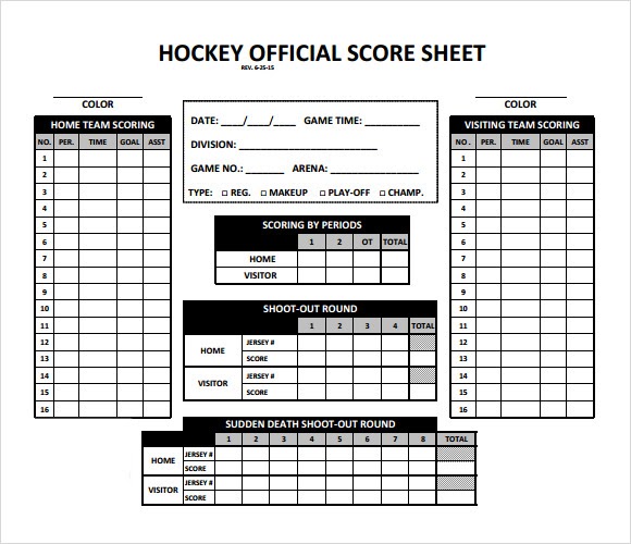 Sample Hockey Score Sheet