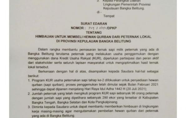 Pelaksanaan shalat idul adha dan penyembelihan hewan qurban4. Terbitkan Surat Edaran Gubernur Erzaldi Himbau Shohibul Qurban Beli Hewan Qurban Dari Peternak Lokal